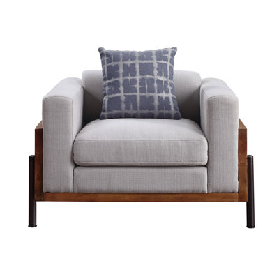 Chaise en tissu et finition noyer avec 1 coussin décoratif