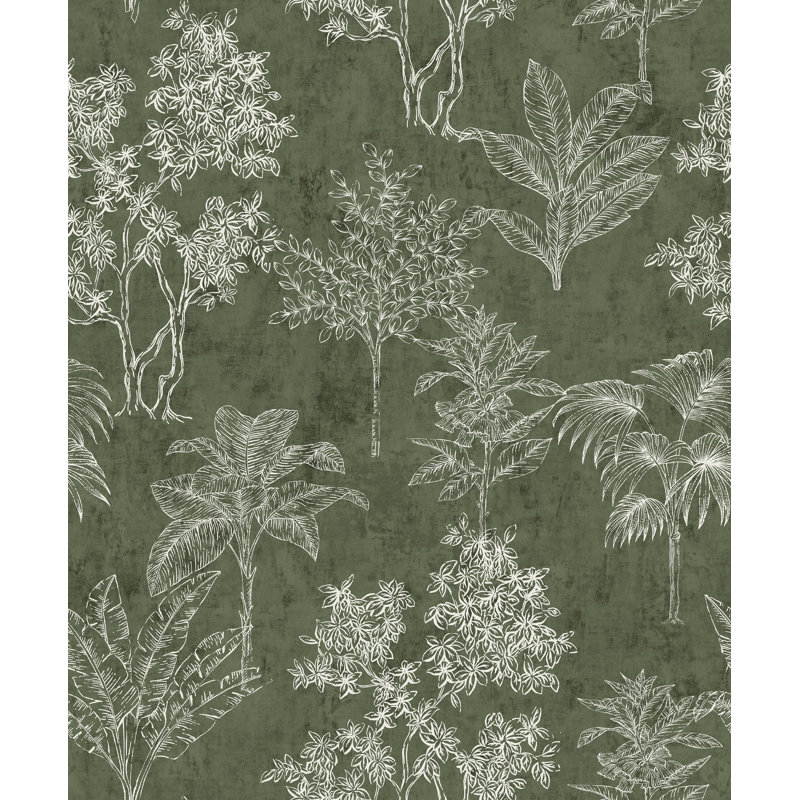 Zen Floral Paper Metallic Wallpaper Roll, Green