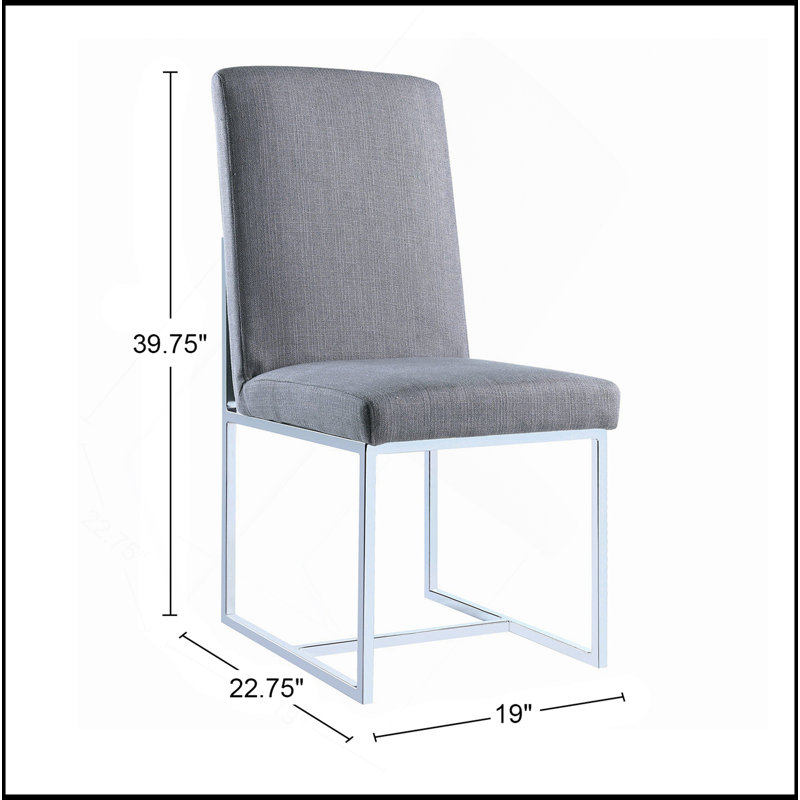 Ensemble de 2 chaises de salle à manger rembourrées avec structure en métal chromé, Tissu gris