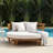 TOPMAX Outdoor Acacia Wood Round Daybed, Patio Lounger with Curved Slatted Backrest, Cushion and 4 Pillows for Backyard, Poolside, Beige