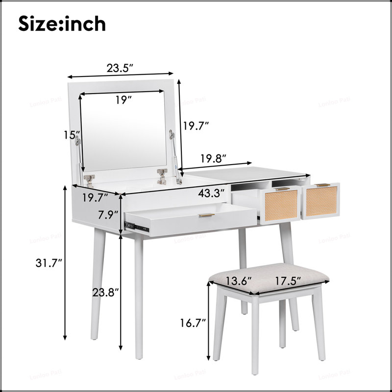 Ensemble de coiffeuse à maquillage polyvalent avec miroir caché et rangement spacieux