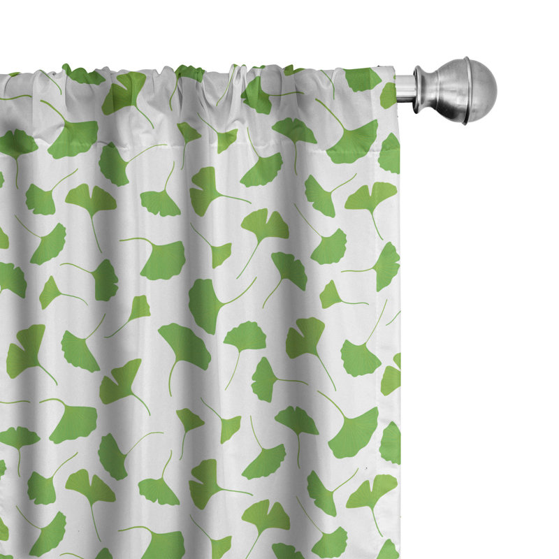 Rideaux à 4 panneaux East Urban Home Nature, feuilles de gingko, art abstrait vert lime et blanc, L 56 po x L 63 po