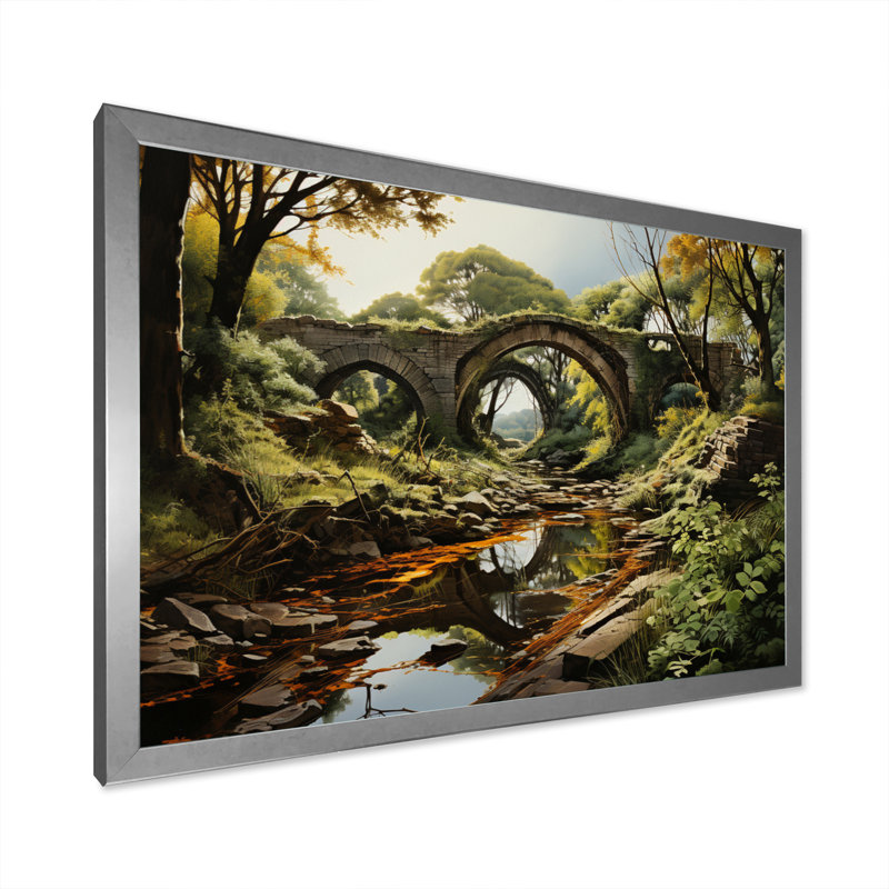 «Countryside the Old Bridge I», reproduction sur toile, H 34 po x l 44 po x P 1,5 po, Cadre photo argenté