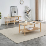 Modern 2-Tier TV Stand For Living Room Furniture,Rectangular Centre Table With Open Storage Shelf,Rounded Rubberwood Legs,Stable And Durable,Easy Assembly