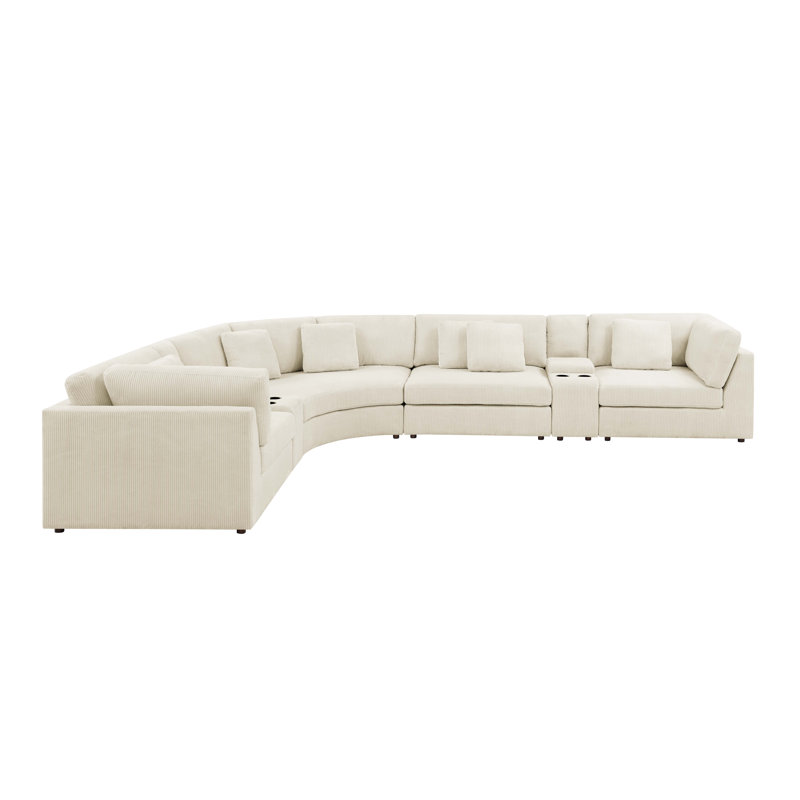 Buyse 174 " Corduroy Curved Corner Sectional, Beige Corduroy