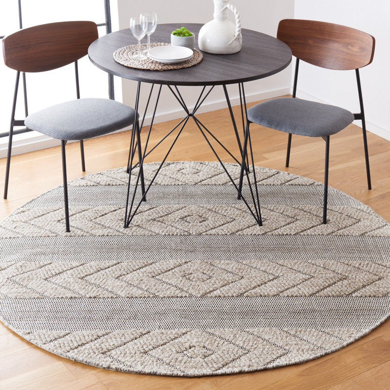 Ailiedh Vermont Flat Weave Wool/Cotton Striped Rug in Beige/Ivory, Round 6'