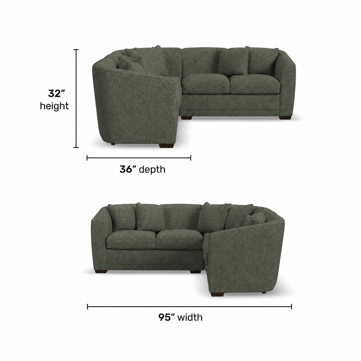 Upholstered L-Sectional, Pine Green Polyester