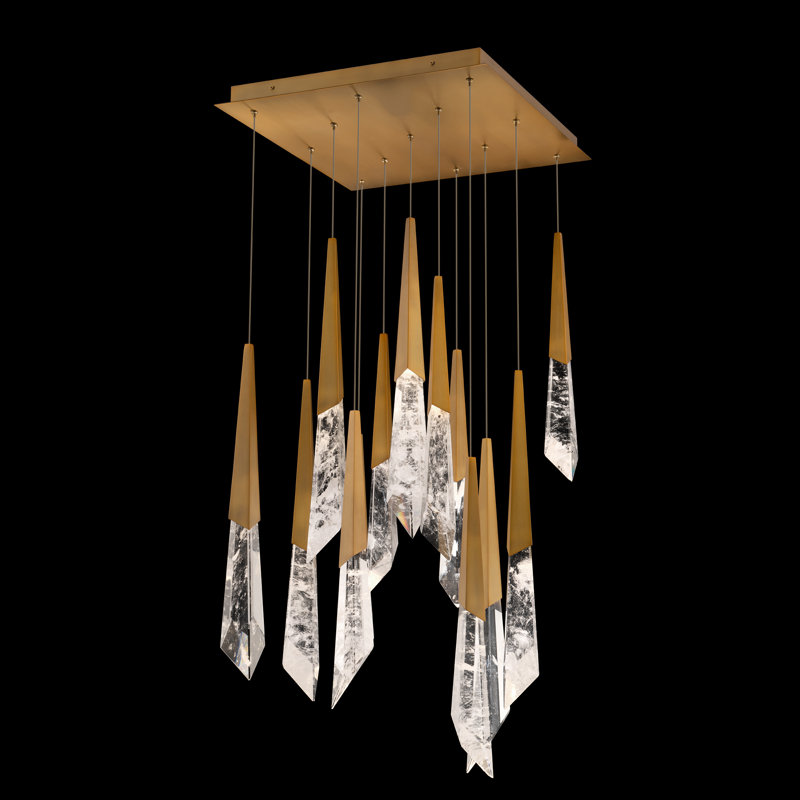 Solitude 13 Light Crystal LED Multi-Light Pendant, Aged Brass