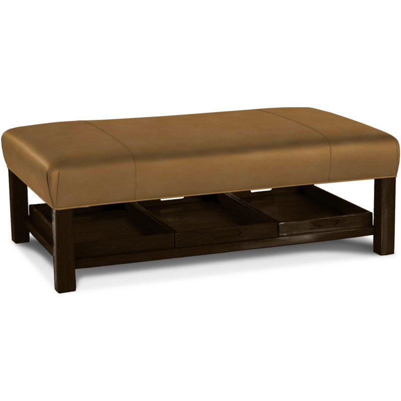 Repose-pieds rembourré Mikyia, Cuir véritable brun moyen