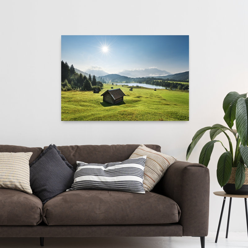 Été, prairie, architecture contemporaine abstraite, forêt, art mural, H 32 po x l 48 po