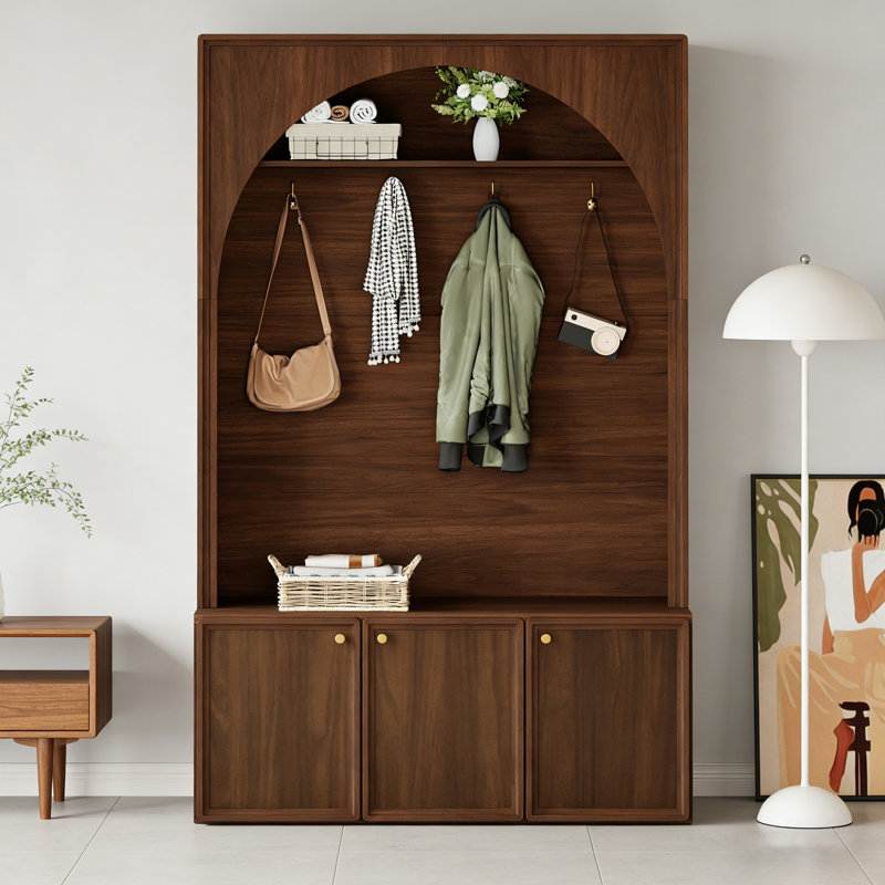 Entryway Hall Tree with Adjustable Shelves and Storage Bench, Brown