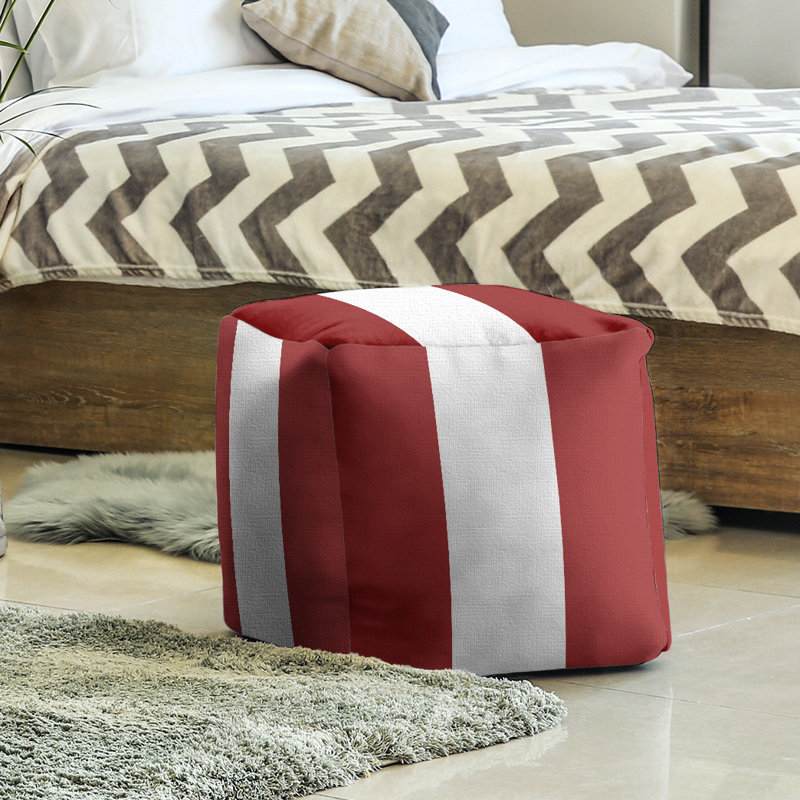 Repose-pieds cube à rayures stanford, Rouge / blanc / rouge