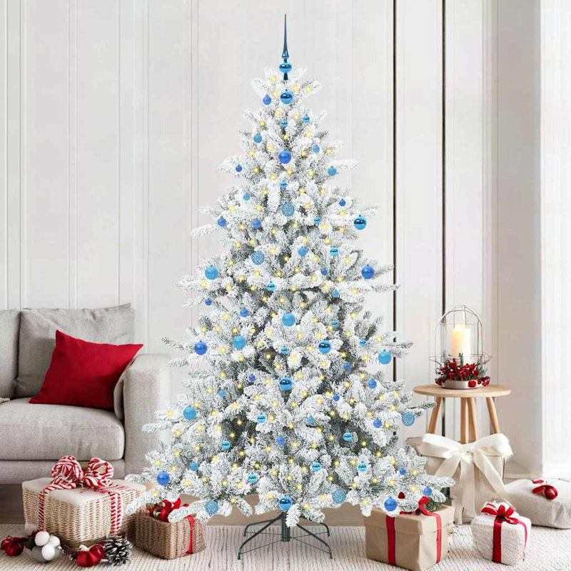 Artificial Hinged Christmas Tree with 300 LEDs, White/Blue, 6.89' H