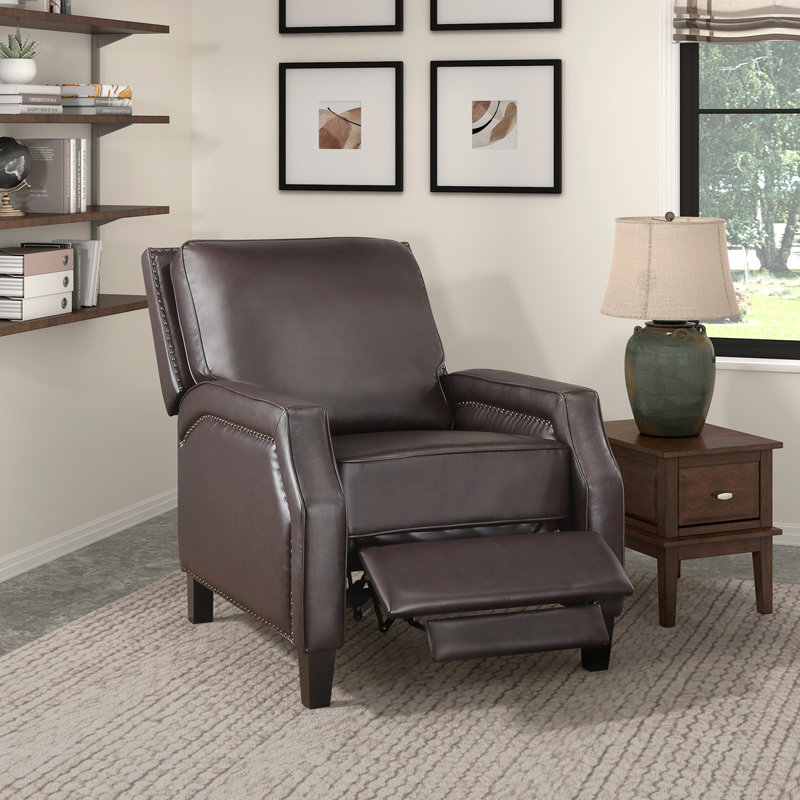 Push Back Reclining Chair Self-Reclining Motion Chair 1Pc Cushion Seat Solid Wood Frame Modern Living Room Furniture
