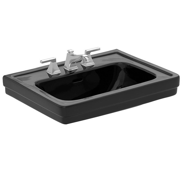Promenade Vitreous China 24" Pedestal Bathroom Sink with Overflow, Ebony, 4" Centerset