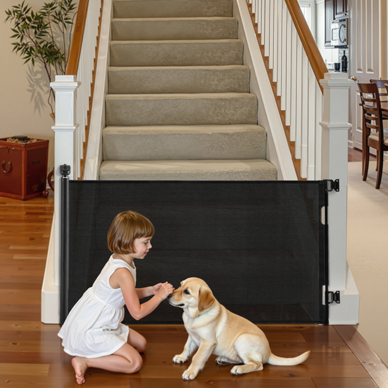 Barrière pour chien rétractable, H 41,1 po x l 79,5 po x P 2,4 po, Noir