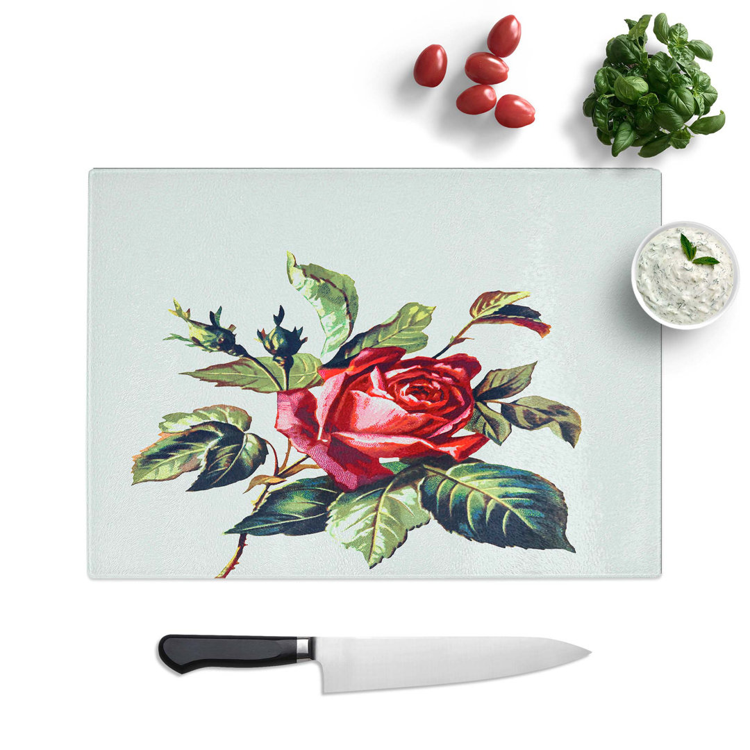 Tempered Glass Rose Illustration Chopping Board