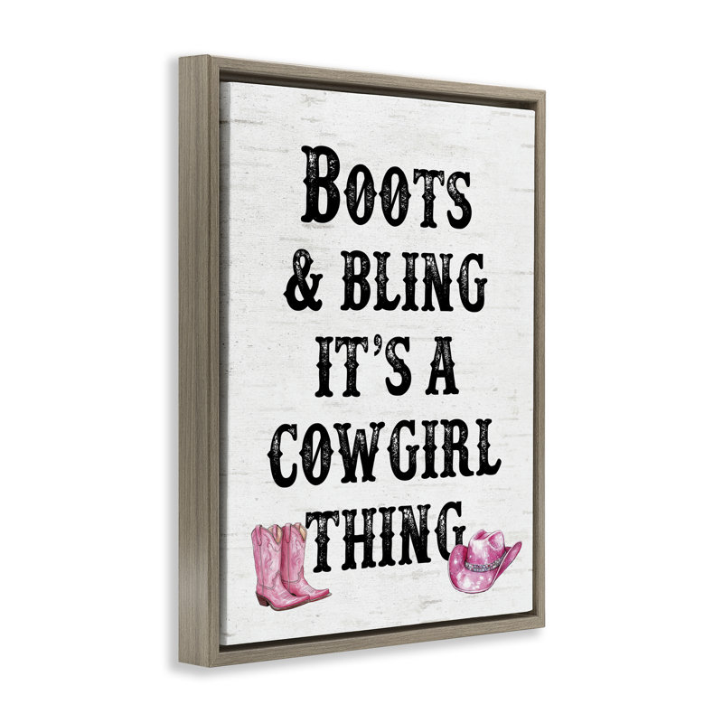 Boots & Bling Cowgirl Thing Canvas Wall Art by Lettered and Lined, H 31 po x l 25 po, Cadre flottant orme Montalcino