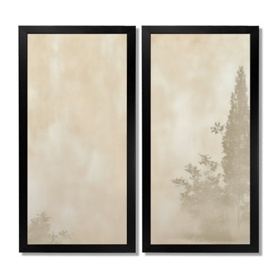 Hazy Summer Landscape In Beige By The Lake - Minimalism Wall Art, Beige Minimalist Canvas Print 2 Piece