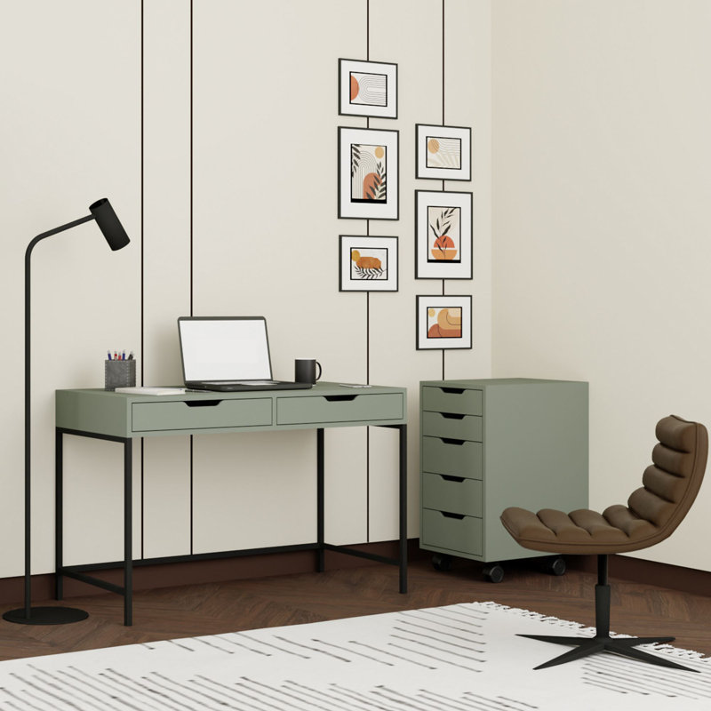 Bureau d'étude moderne avec caisson vert, 47,2 po x 30,5 po x 21,7 po | 100% panneau de particules enduit de mélamine, épaisseur: 0,7 pouce | Conception élégante et élégante pour le bureau personnel, surface durable et facile à nettoyer