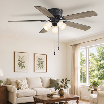 Cissline 52" Vintage and Rustic Flush Mount Ceiling Fan with Light and Remote Control for Bedrooms,Living Rooms
