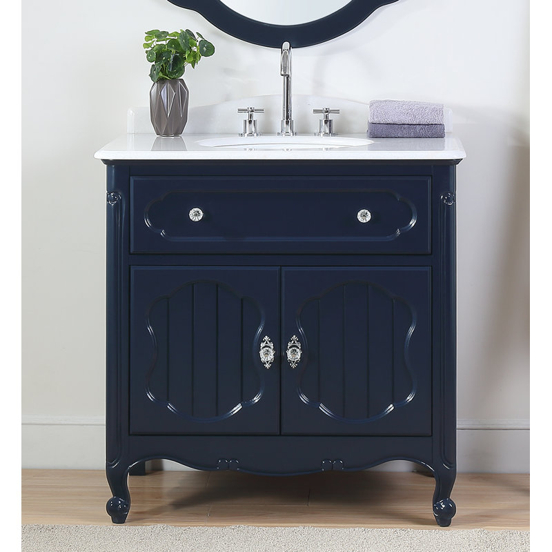 Albertine 34 " W Freestanding Standard Free Standing Single Double With Top, Navy Blue