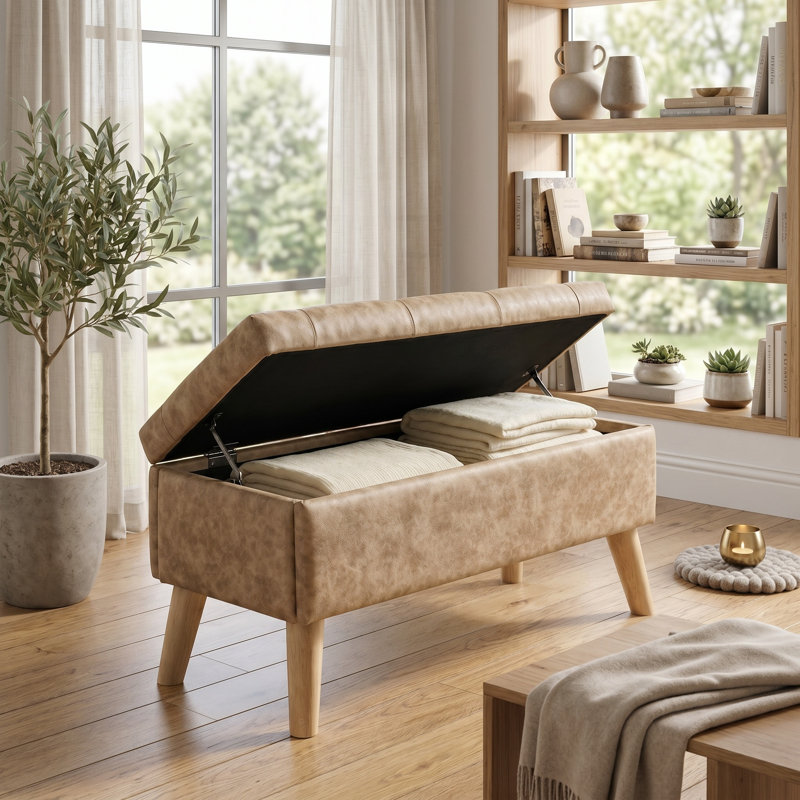 Banc de rangement avec compartiment caché Modern | Banc de repose-pieds et de lit polyvalent pour une vie organisée, Brun