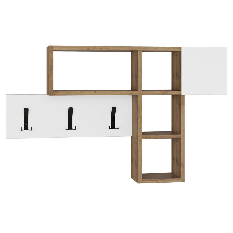 Modern Wall Shelf, White & Hitit Color, 39.2 x 24.0 x 5.9 inches | 100% Melamine Coated Particle Board, Thickness: 0.71 inches | Holds Up to 44 lbs | Stylish & Functional Storage Solution for Any Room