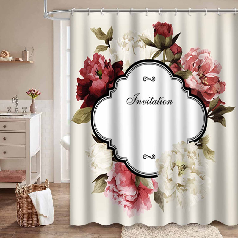 Rideau de douche imperméable à motif floral rose avec 12 crochets, L 72 po x l 72 po