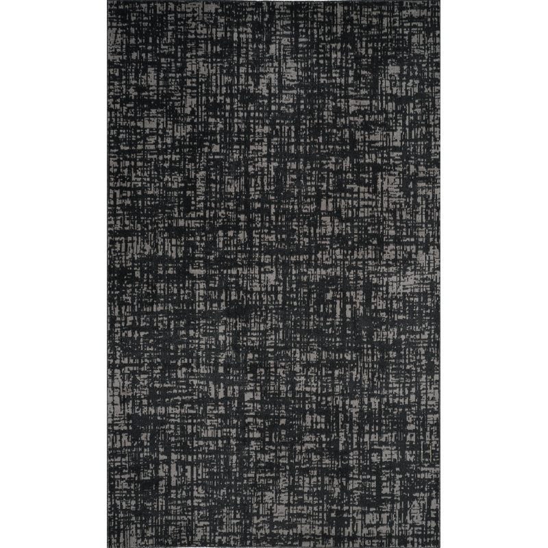 Machine Washable Frances Gray/Black Rug, Rectangle 5' x 8'