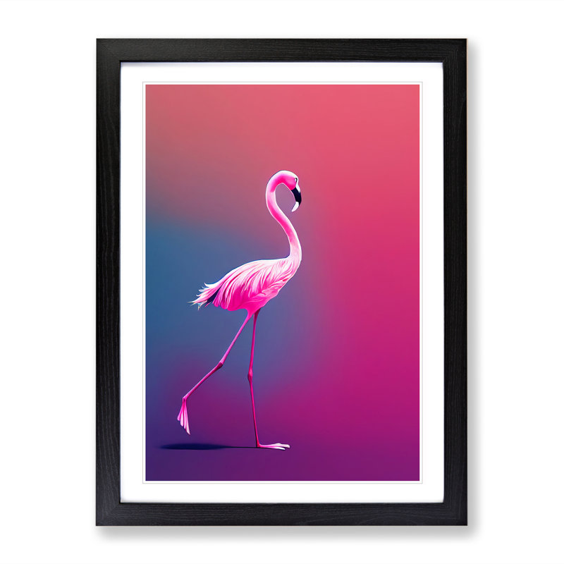 Strolling Flamingo - Single Picture Frame Print, Black , 64cm H x 46cm W x 2cm D
