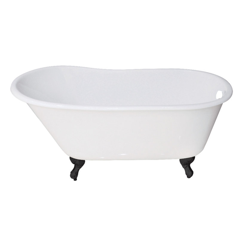 Kingston Brass Aqua Eden 53-Inch Cast Iron Oval Single Slipper Clawfoot Tub (No Faucet Drillings), Matte Black