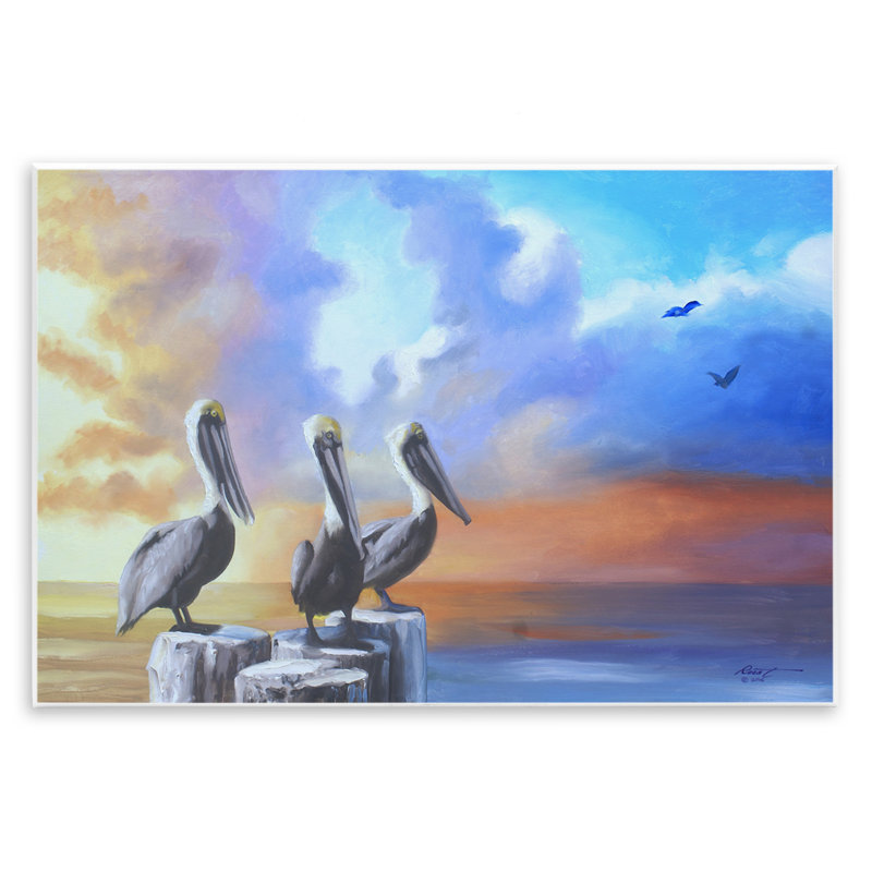 «Vivid Pelican Trio» par D. Rust, H 13 po x l 19 po