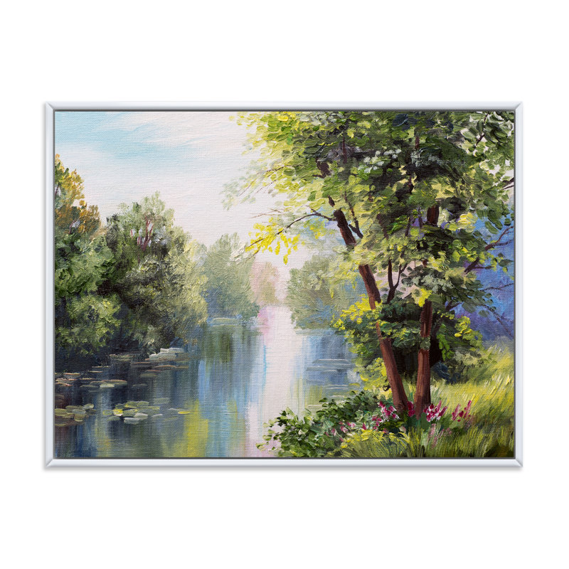 Peinture de paysage sur toile, Cadre flottant blanc, H 12 po x l 20 po x P 1 po