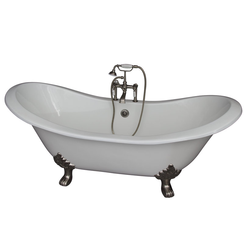 71 " L x 30.5 " W Freestanding and Mounting / Installation Required Soaking Cast Iron Bathtub with Faucet, Brushed Nickel