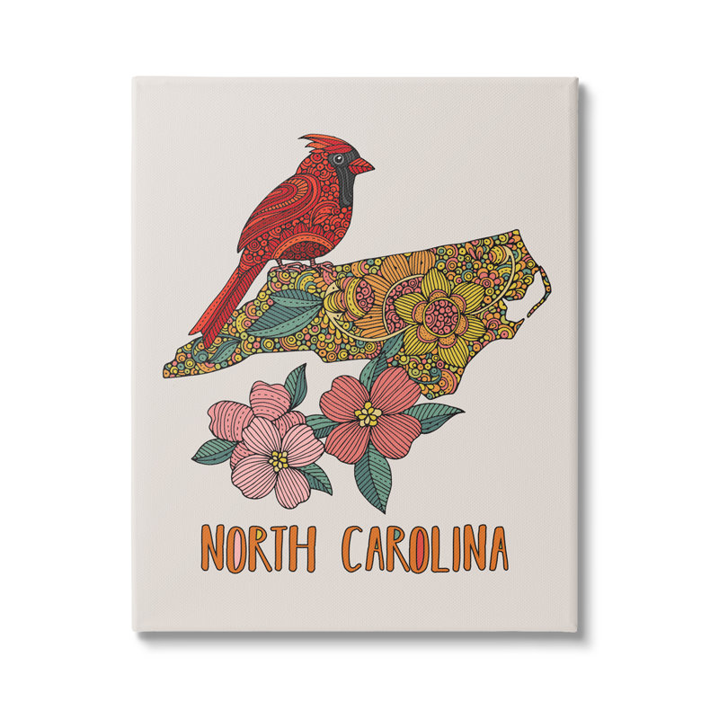 Motif floral détaillé «North Carolina Cardinal» par Valentina Harper - impression, Toile tendue, H 40 po x l 30 po x P 1,5 po