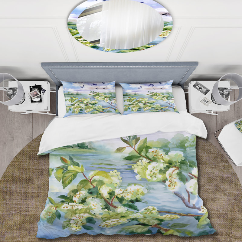 Fleurs de cerisiers en fleurs au printemps - Ensemble de housse de couette traditionnel - Polyester en microfibre