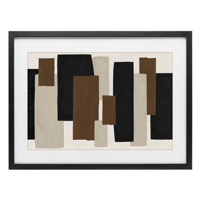 Impression encadrée sous verre Minimal Vertical Blocks in Earth Tones, design par Janet Tava