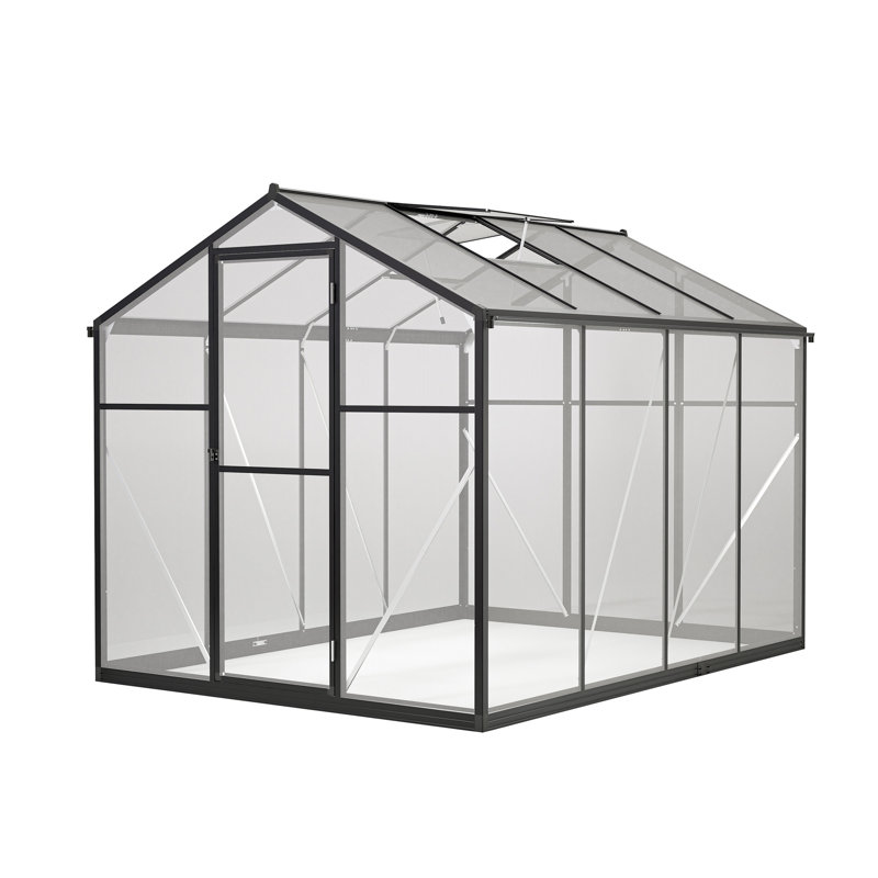 6X8 FT Greenhouse For Outdoors, Polycarbonate Greenhouse With Quick Setup Structure And Roof Vent, Aluminum Large Walk-In Greenhouse For Outside Garden Backyard, Black