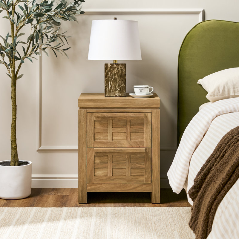 Modern 2 Drawer Nightstand Side Table, Heritage Oak