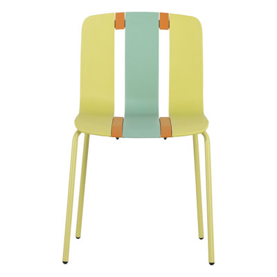 Modern 4 - Chair In Yellow, Orange, All Weather Use, Non Scratch, Ergonomic Support Pack Of Colorful Block Chairs For Indoor/Outdoor Pp Material, Rust Proof Metal, Comfortable Seating