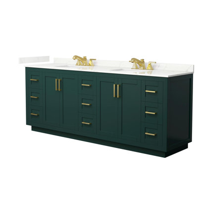 Meuble-lavabo double autoportant de 84 po avec plateau en quartz Miranda
