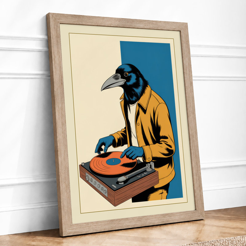 Bird With Turntable Modern - Print, A1 - 84.1 x 59.4 cm, Oak