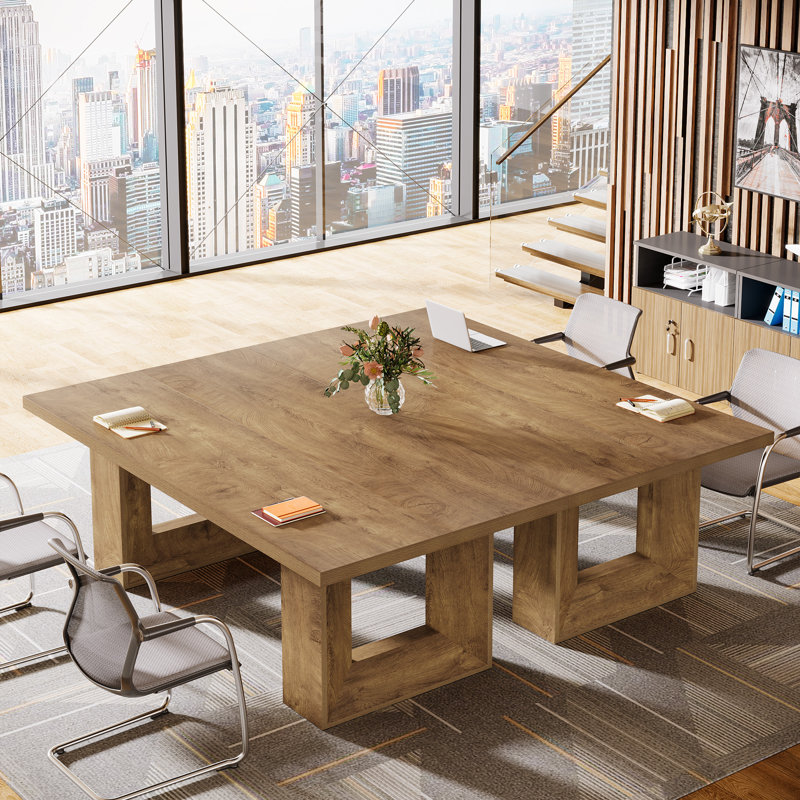 Ensemble de bureau de direction 63 po, 2 pièces, bureau d'ordinateur de bureau à domicile rétro avec grand plateau, poste de travail de table de conférence de style campagnard pour bureau, bureau, brun rustique, 2 pièces