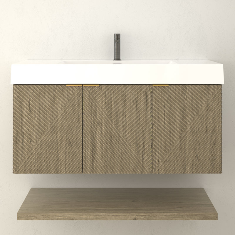 Moreno Stella 42 Inches Wall Mounted Vanity Set With Doors And Inside Drawer, White Oak