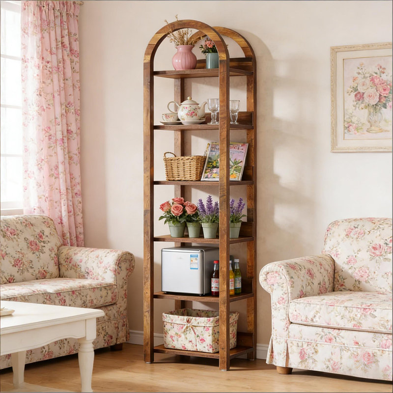 Étagère de rangement, bibliothèque à 6 niveaux, bibliothèque mince arquée