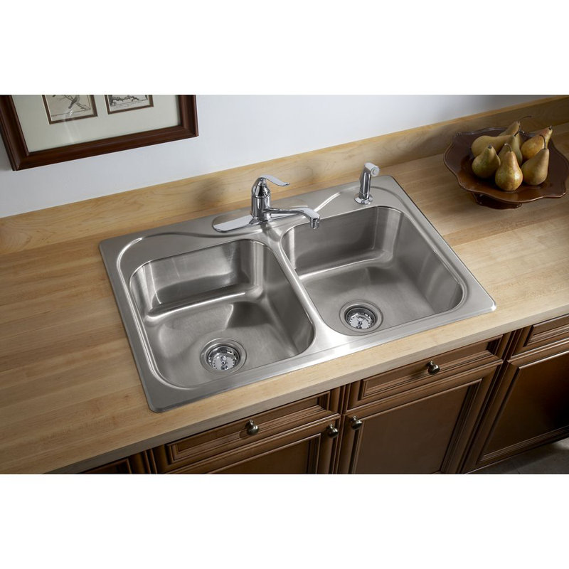 Southhaven 33'' Satin Stainless Steel Double Bowl Kitchen Sink