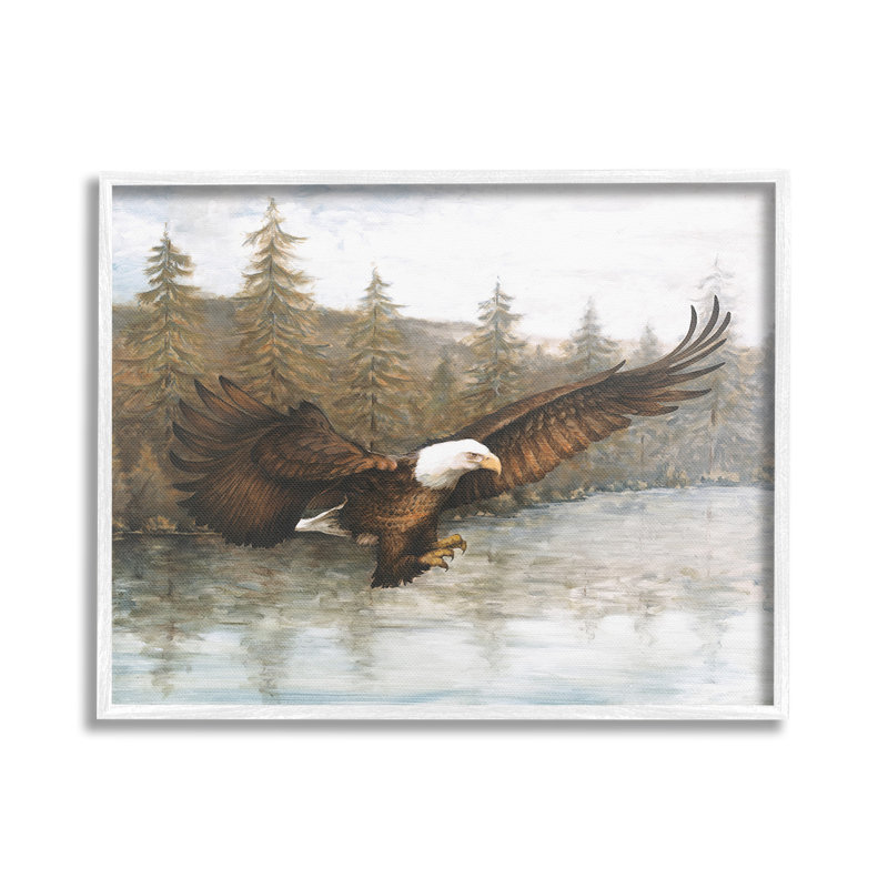 Aigle volant au-dessus du lac, estampe numérique encadrée par Dogwood, Giclée encadrée noir minuit, H 16 po x l 20 po