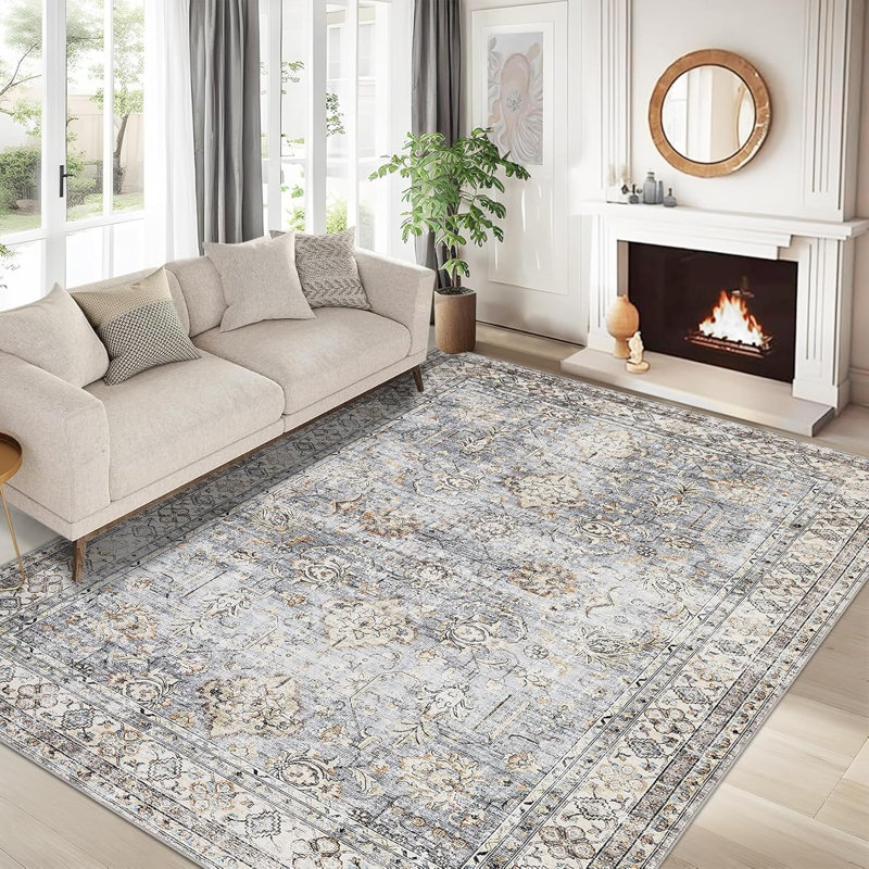 Floral Area Rug, Blue, Runner 60 x 230 cm