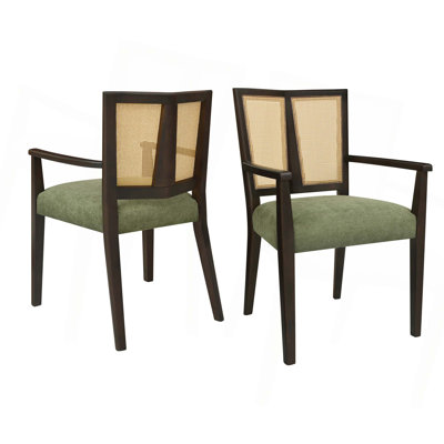 Mid-Century Modern Rattan Dining Chair With Armrest(Set Of 2)
